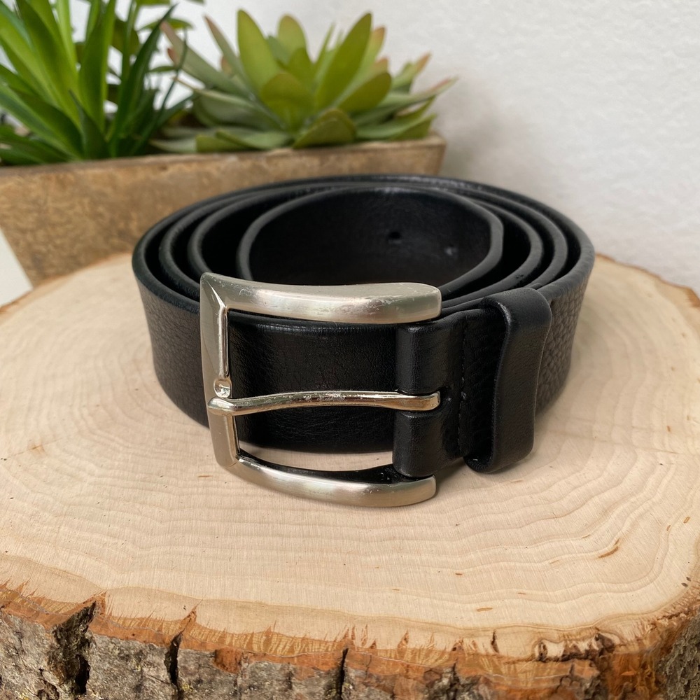 John W Nordstrom‎ Men's Classic Black Pebbled Leather Belt Silver Buckle Size 40